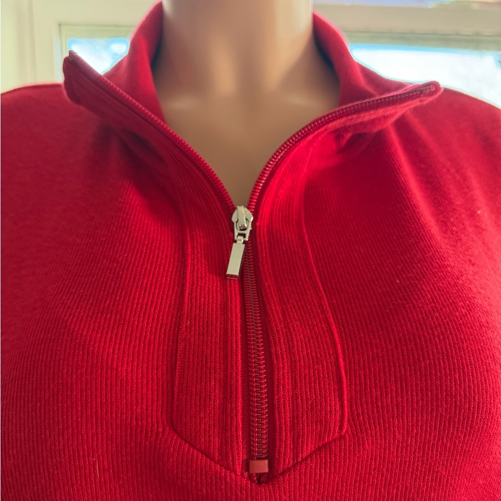 Karen Scott Petite XL Red Quarter Zip Mock Neck Cotton Knit Top NWT - Picture 10 of 11